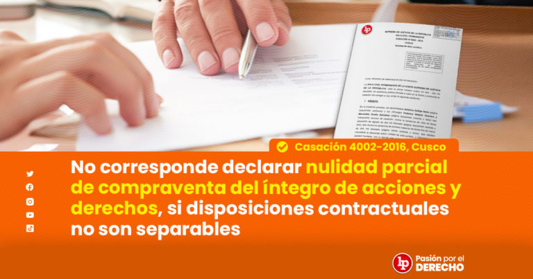 No corresponde declarar nulidad parcial de compraventa del íntegro de