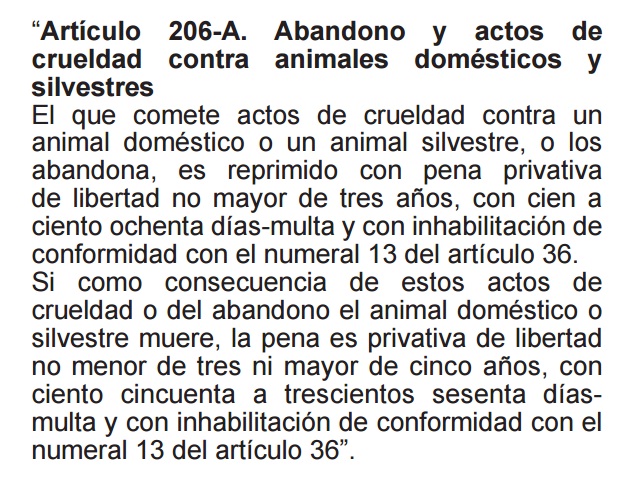 Ley 30407, Ley de protección y bienestar animal.