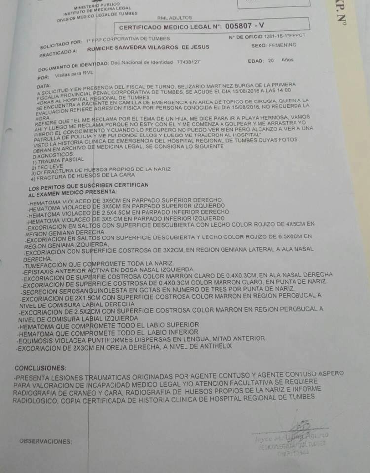 Certificado médico-legal 005807-V (Foto: Luis García).