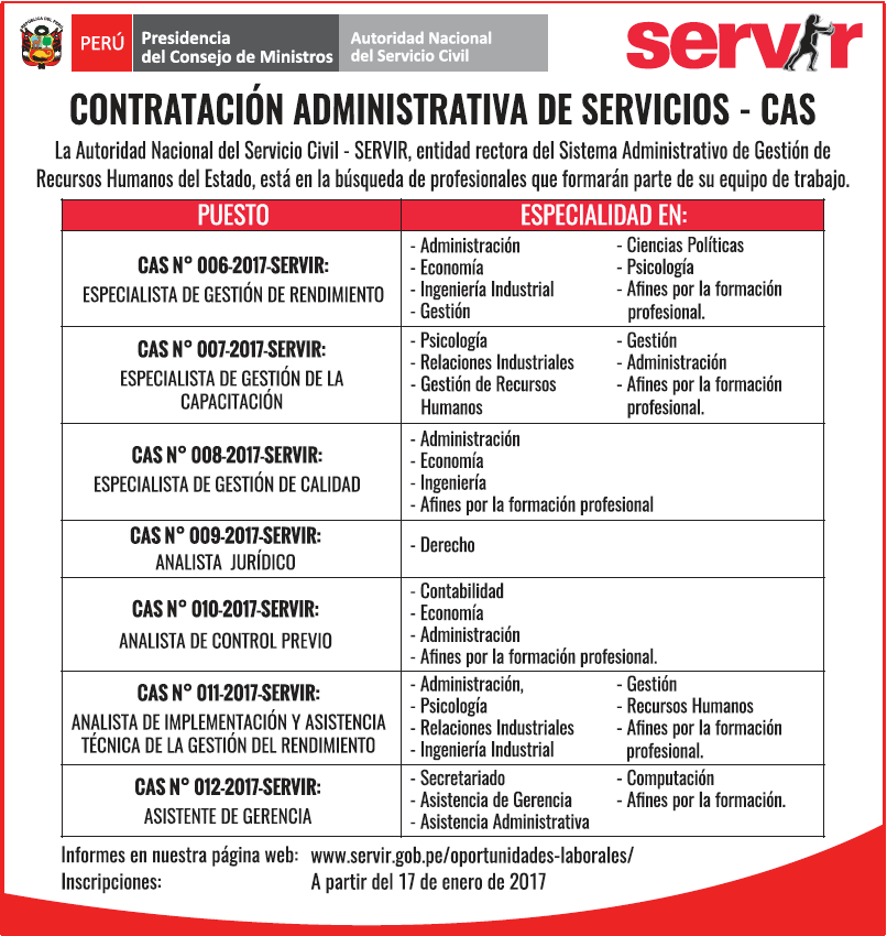 contratacion administrativa de servicios servir