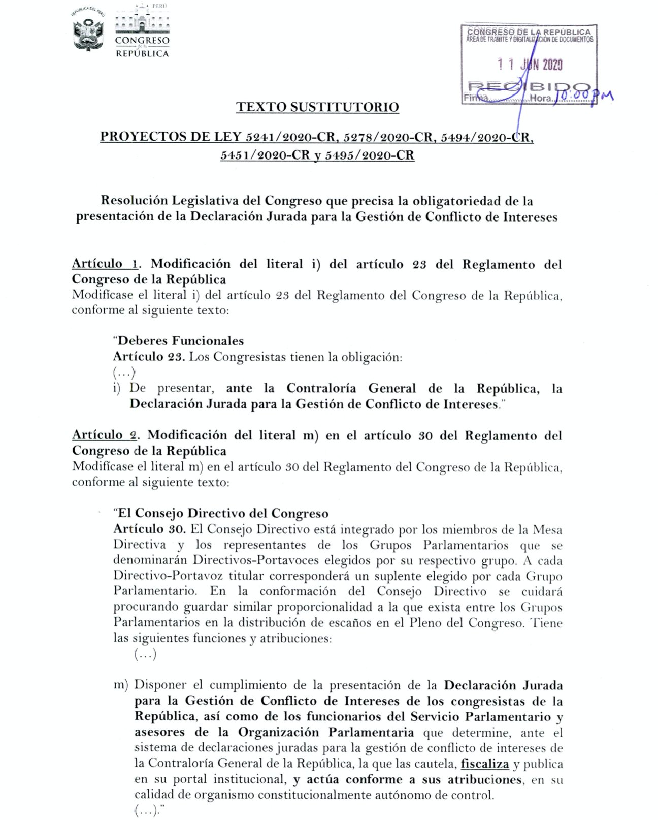 ÚLTIMO | Congresistas aprueban presentar declaración jurada de intereses  ante Contraloría | LP