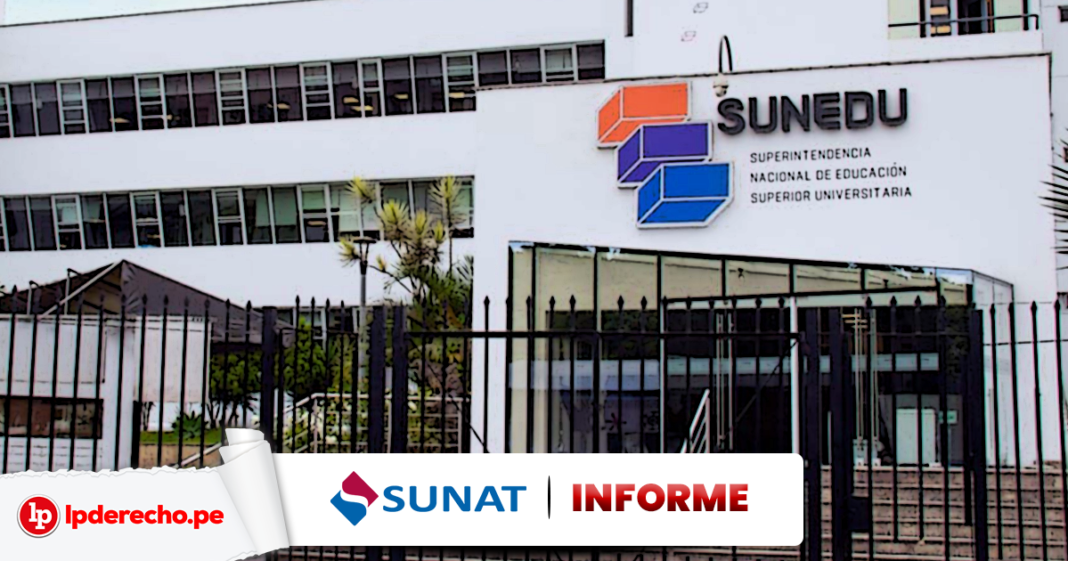 Fachada de la Sunedu con logo de Informe de la Sunat y LP