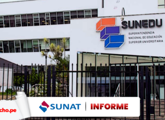 Fachada de la Sunedu con logo de Informe de la Sunat y LP