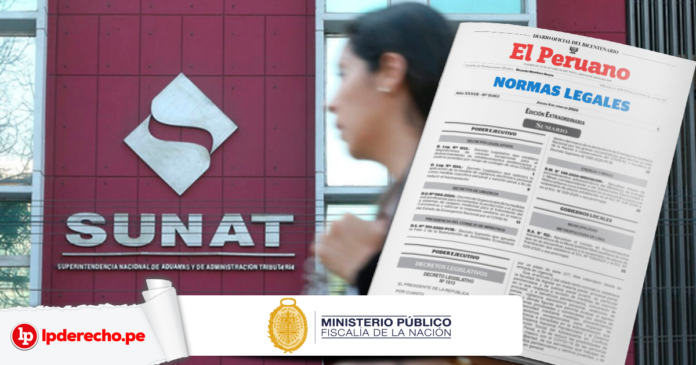 Fachada de la Sunat con logo de norma legal , Ministerio Público y LP