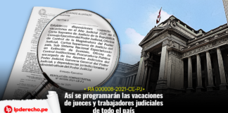 Resolución Administrativa 000008-2021-CE-PJ fachada del Poder Judicial con logo LP