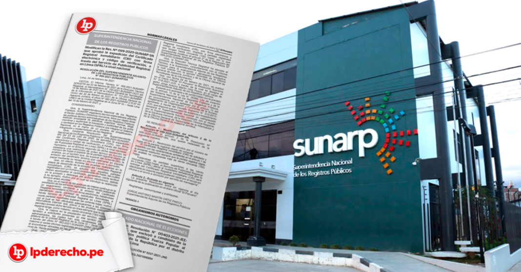 Resolucion 008-2021-Sunarp-SA- Modifican emisión del Certificado Registral Inmobiliario - logo LP
