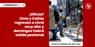 ¡Oficial! Lima y Callao regresan a nivel muy alto y domingos habrá salida peatonal