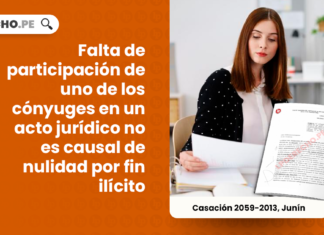 Falta de participacion de uno de los conyuges en un acto juridico no es causal de nulidad por fin ilicito-LP