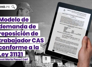 Modelo de demanda de reposición de trabajador CAS conforme a la Ley 31131 con logo de LP