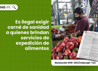 Es ilegal exigir carné de sanidad a quienes brindan servicios de expedición de alimentos [Resolución 0116-2021/Indecopi-TAC]
