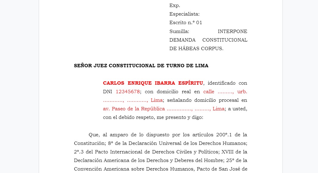 Abogado elabora modelo de hábeas corpus contra decreto que ordena estado de  emergencia en Lima y Callao | LP