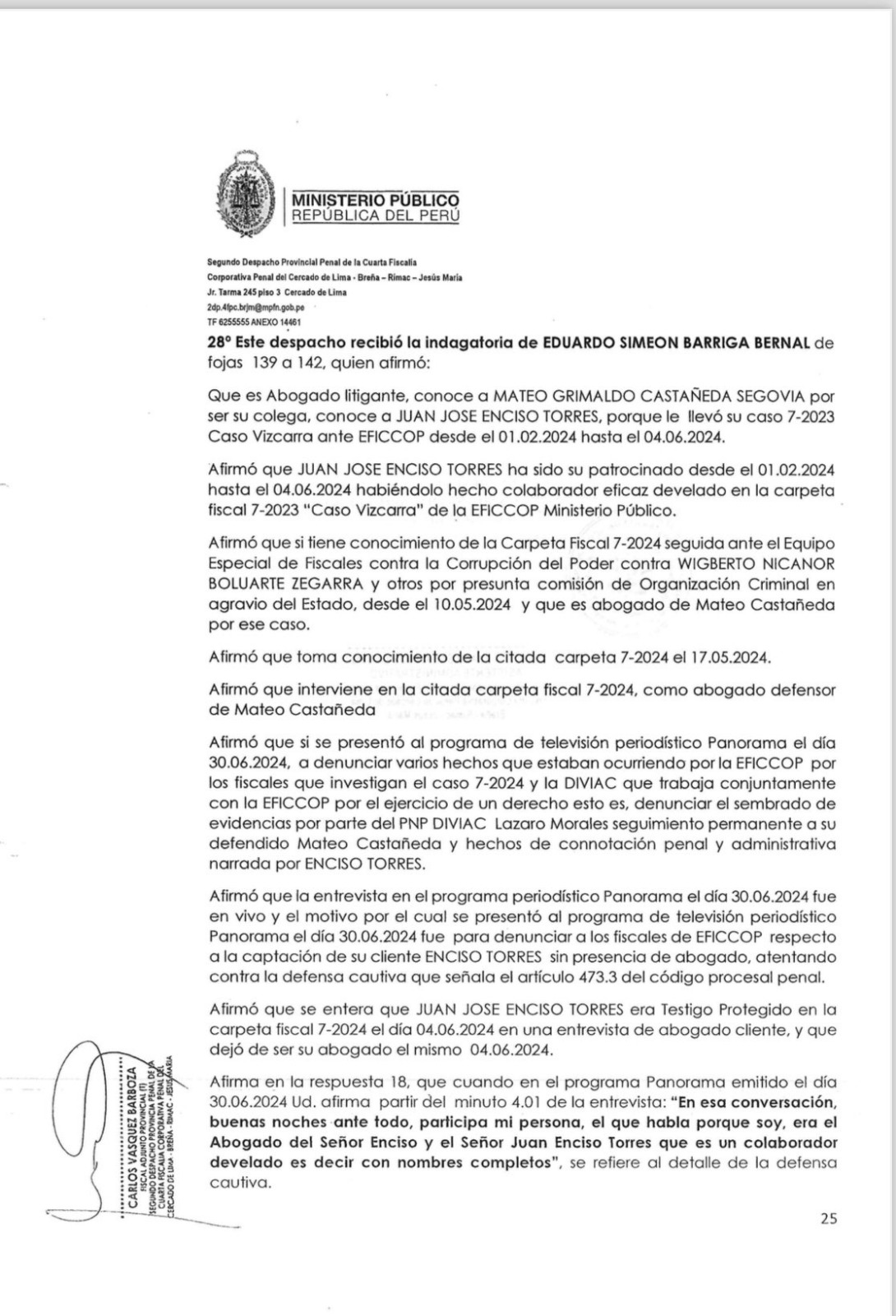 Documento de la Fiscalía donde solicita el requerimiento contra los abogados