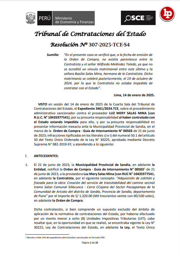 Estado contrató con proveedora pese a estar impedida, según OSCE 