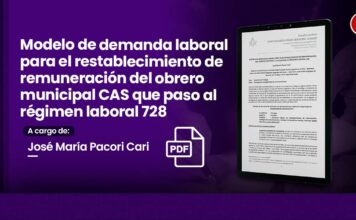 Modelo de demanda laboral para el restablecimiento de remuneración del obrero municipal CAS que paso al régimen laboral 728