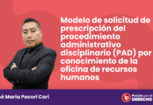 Modelo de solicitud de prescripción del procedimiento administrativo disciplinario (PAD) por conocimiento de la oficina de recursos humanos